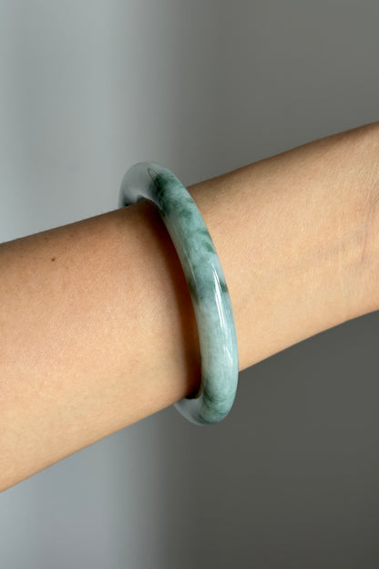 #0365 Icy Green Flower Jade Bangle Size 54.3 (fits up to 56)