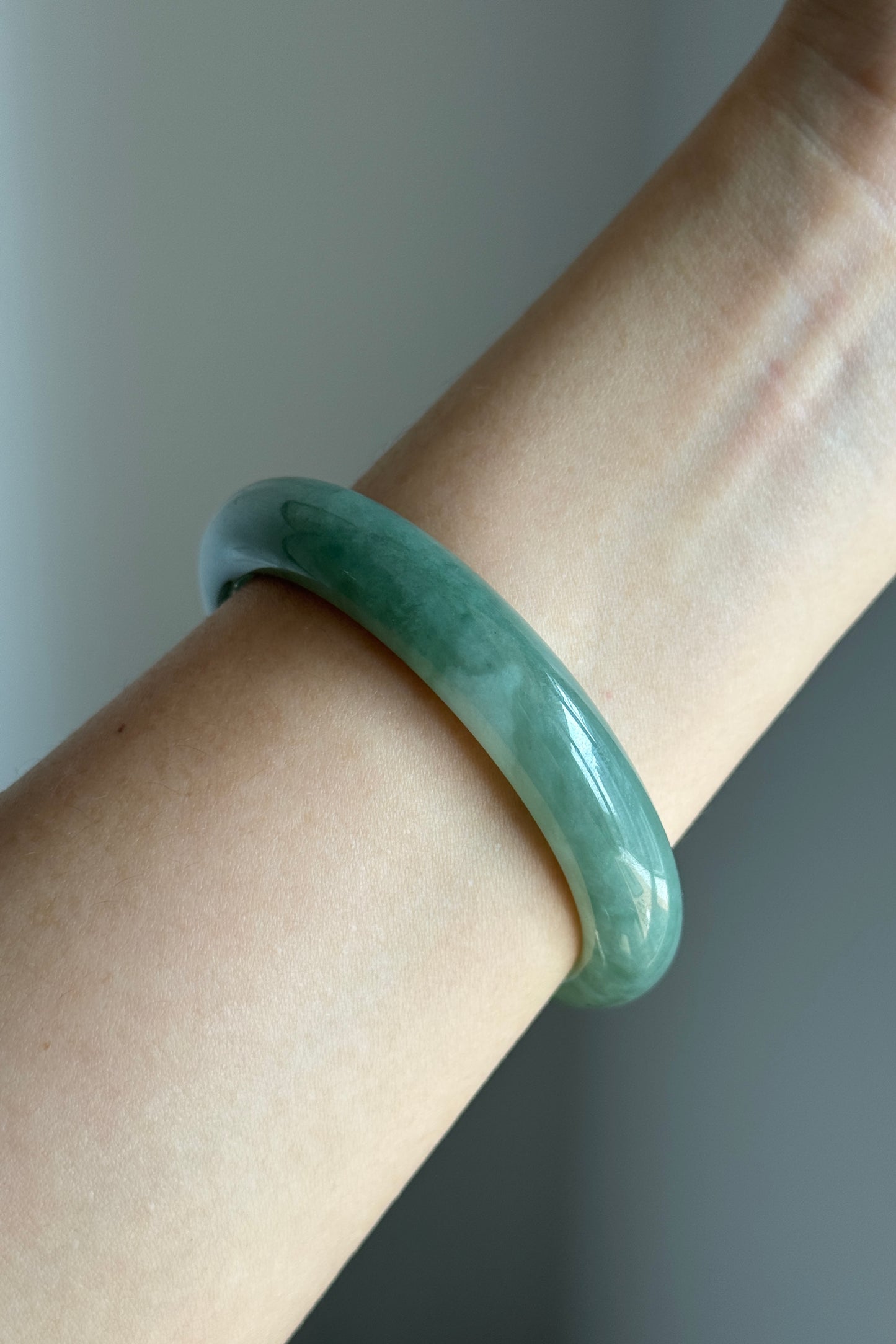#0383 Icy Lake Green Jade Bangle Size 56.1