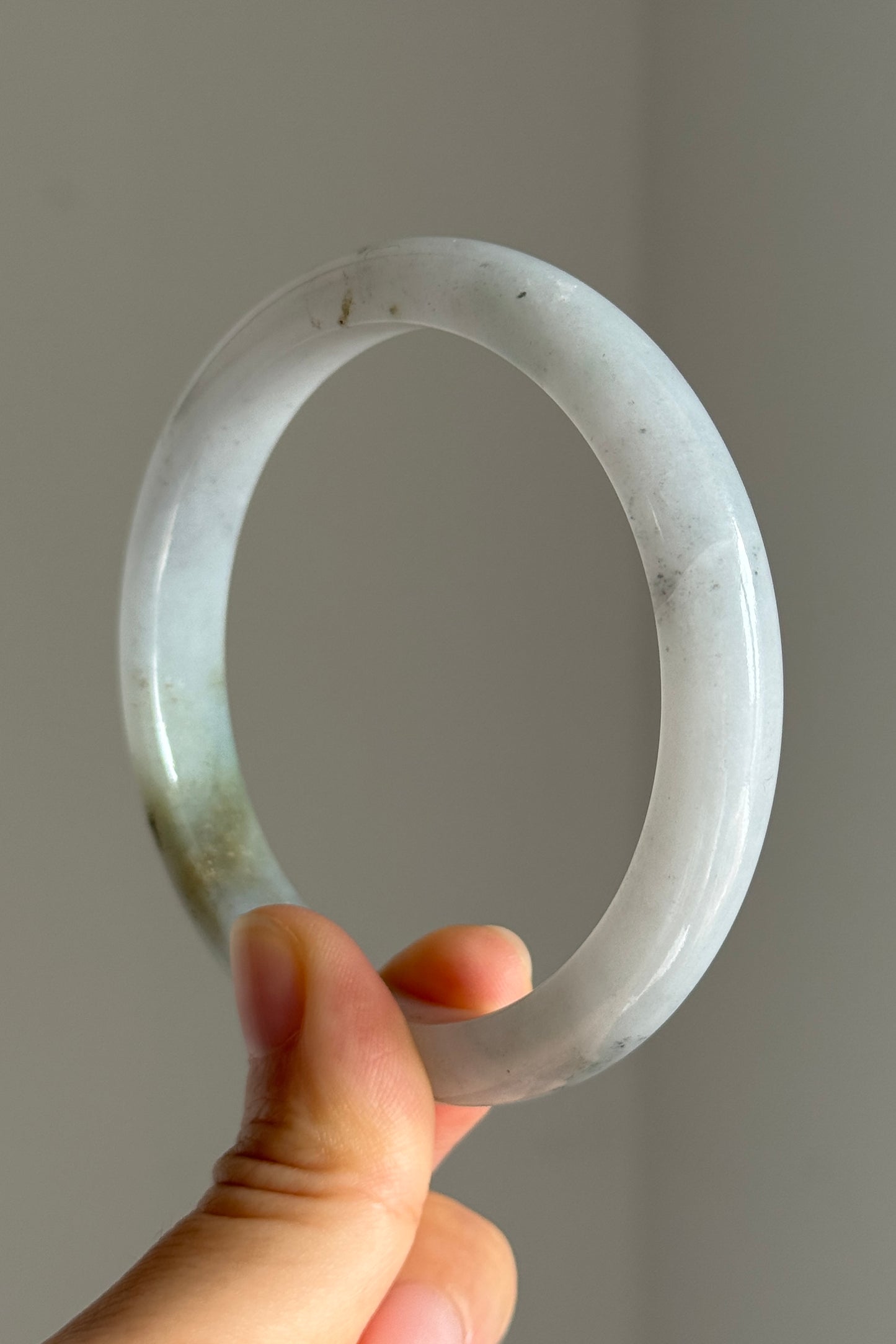 #0380 Icy White Yellow Flower Ink Jade Bangle Size 61