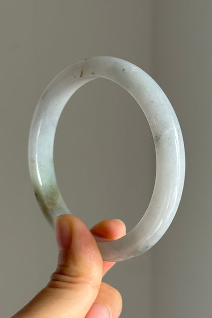 #0380 Icy White Yellow Flower Ink Jade Bangle Size 61