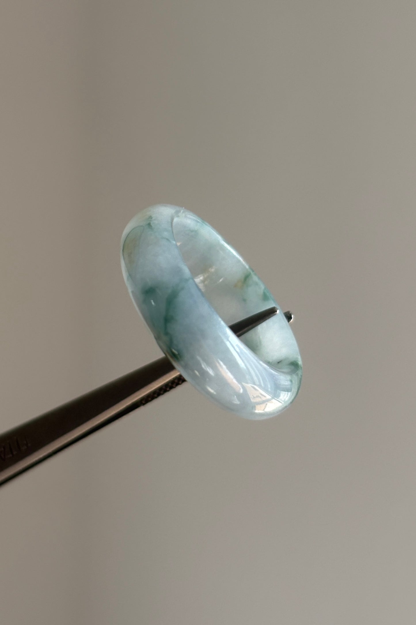 #R0619 "Monet" Icy Lavender Green Yellow Flower Jadeite Jade Band Ring Size 8