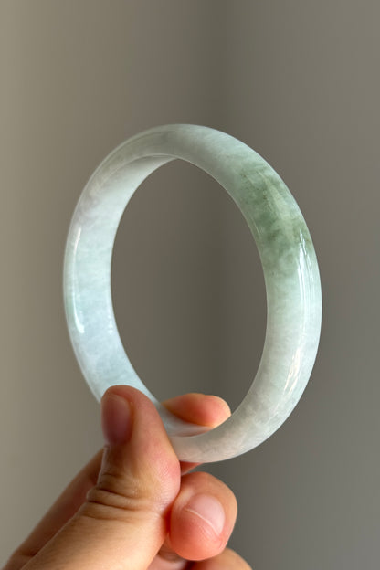 #0451 Icy White Light Green Jade Bangle Size 57.6