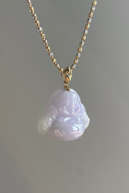 #P0438 "Buddha" Spring Lavender & Green Jadeite Jade 18K Yellow Gold Pendant
