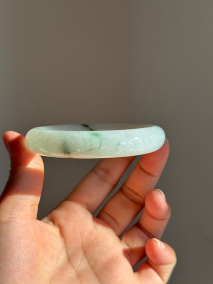 #0429 Icy Light Green Flower Round Jade Bangle Size 50.6 (fits up to 52)