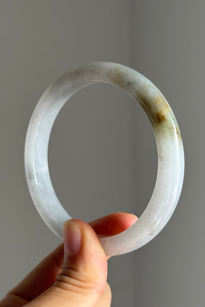 #0380 Icy White Yellow Flower Ink Jade Bangle Size 61