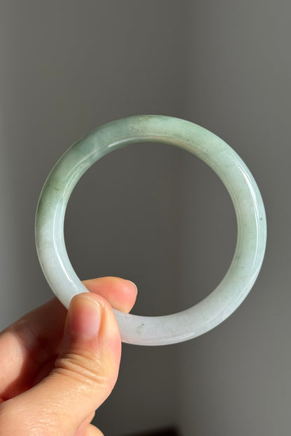 #0381 Icy Lotus Green White Jade Bangle Size 54.7 (fits up to 56.7)