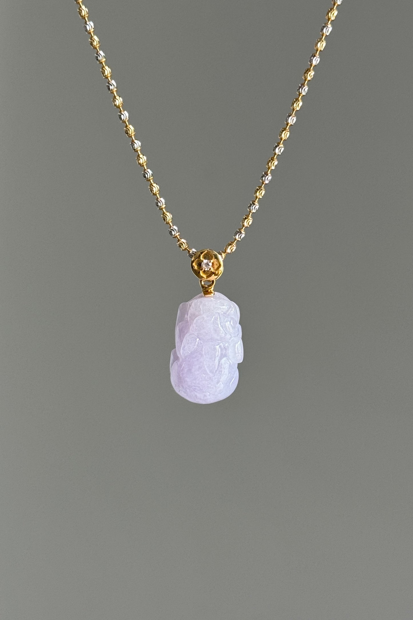 #P0497 "Pixiu" Icy Pink Lavender Jadeite Jade 18K Yellow Gold Pendant
