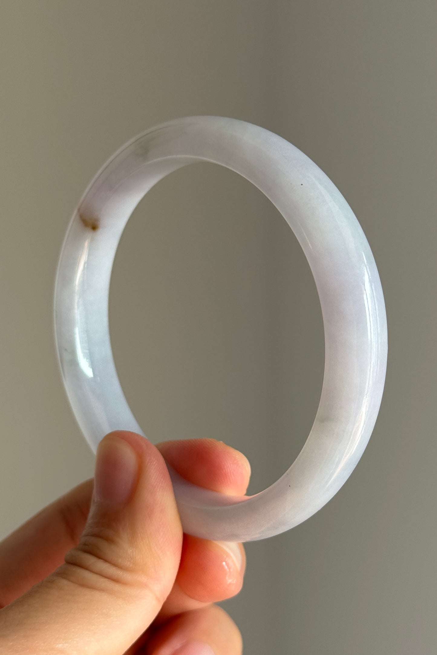 #0420 Icy Lavender Green Yellow Flower Jade Bangle Size 57.5