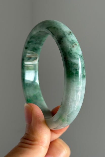 #0393 Icy Rich Green Jade Bangle Size 53.6