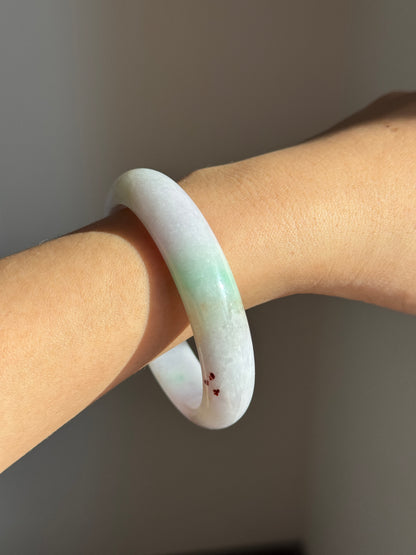 #0424 Light Lavender Sun Green Red Spots Jade Bangle Size 54