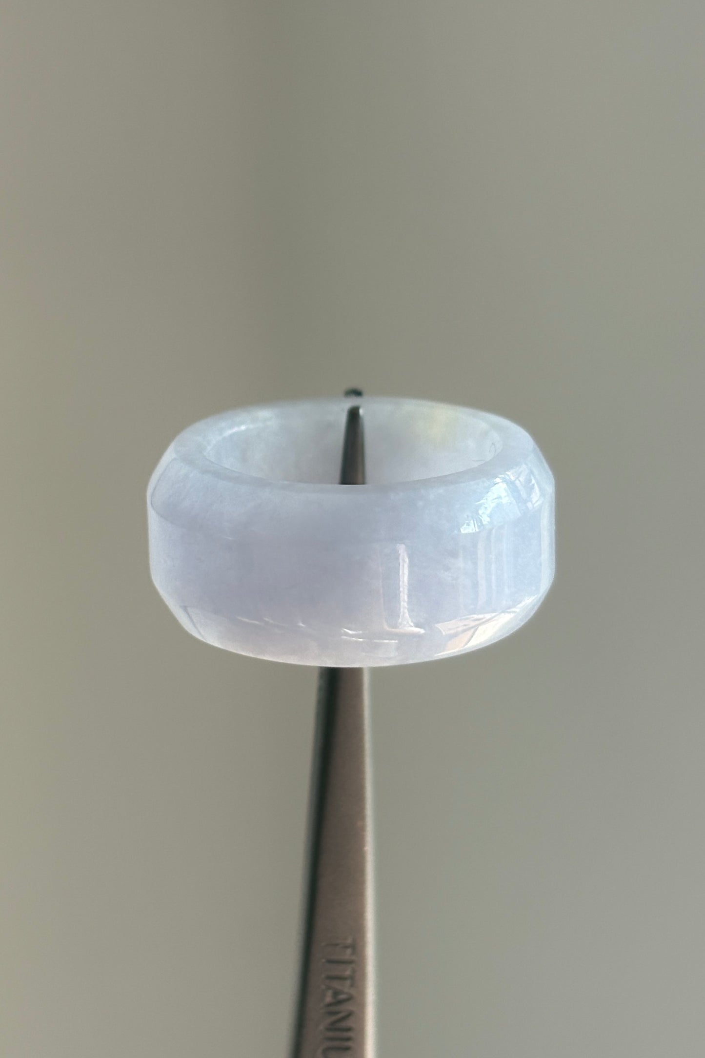 #R0610 Icy Lavender Jadeite Jade Wide Band Ring Size 4.75