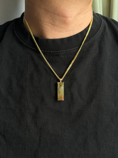 #P0559 "Wushi/Peace" Icy Red Yellow Green Jadeite Jade Peace 18K Yellow Gold Pendant