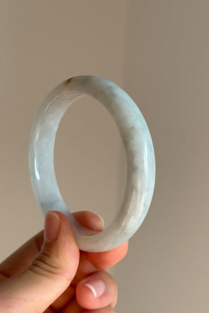 #0442 Icy White Light Green Yellow Spot Jade Bangle Size 58.9