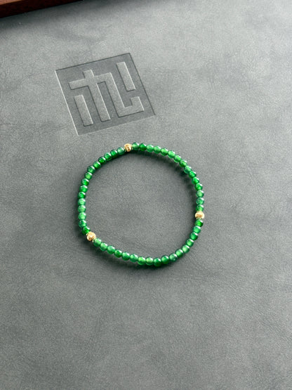 #B0802 Icy Imperial Green Jadeite Jade Beads 18K Gold Bracelet