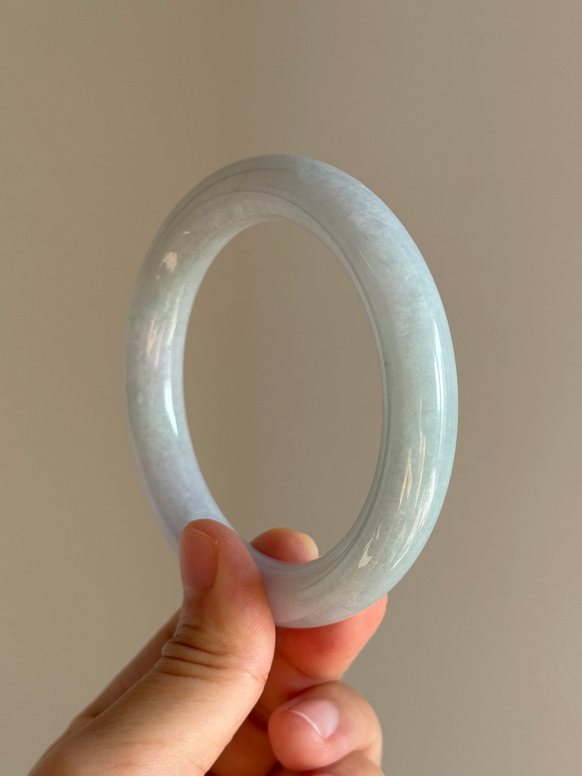 #0458 Icy Light Green Lavender Round Jade Bangle Size 60 (fits up to 61mm)