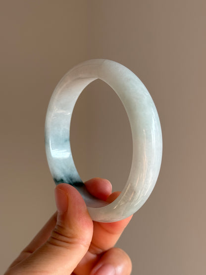 #0456 Icy Bluish Green Flower Jade Bangle Size 57.8