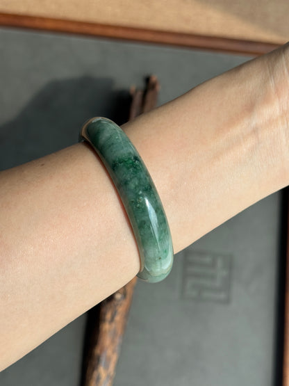 #0393 Icy Rich Green Jade Bangle Size 53.6