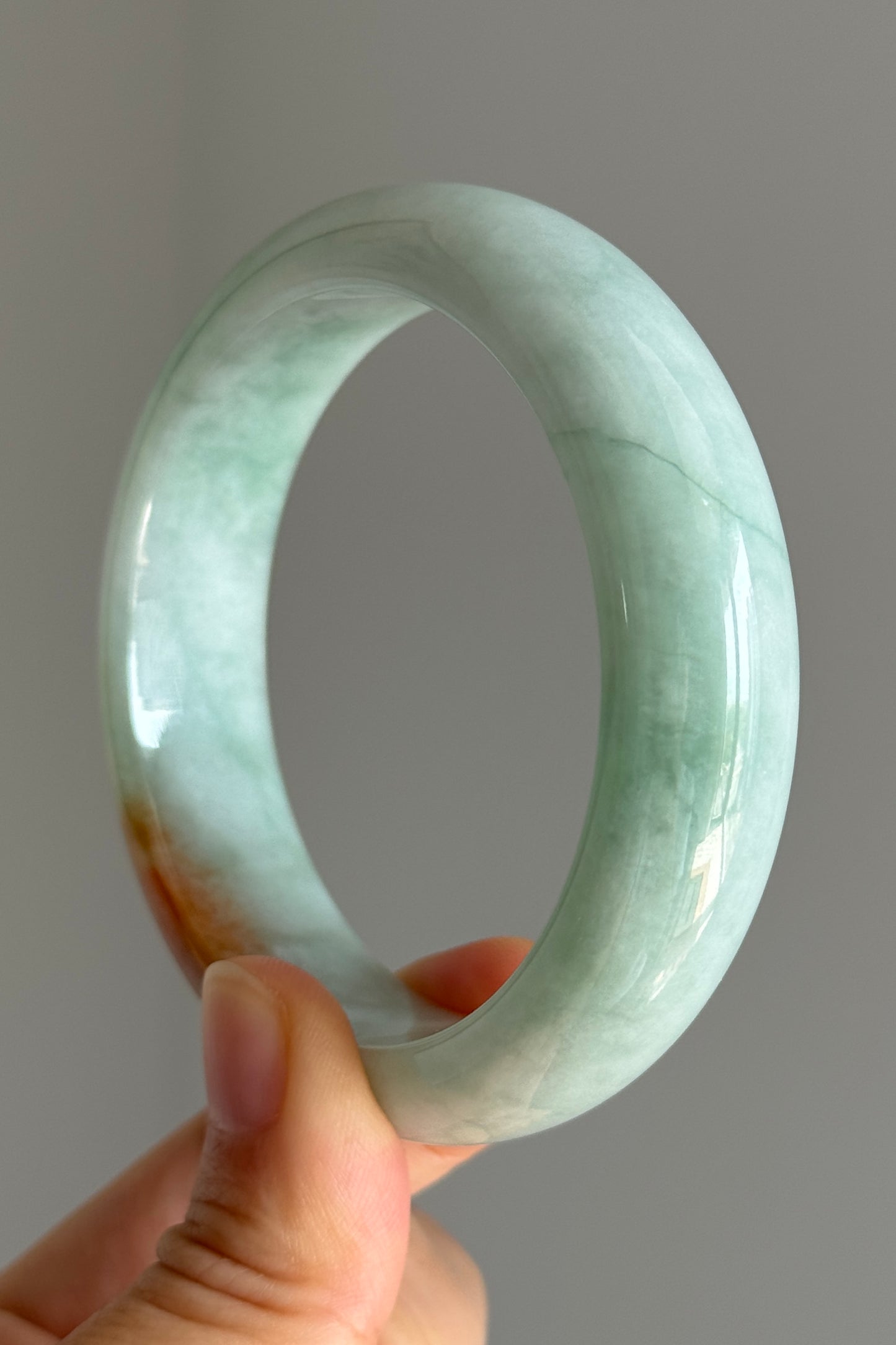 #0382 Icy Lotus Green Orange Yellow Wide Jade Bangle Size 57.8