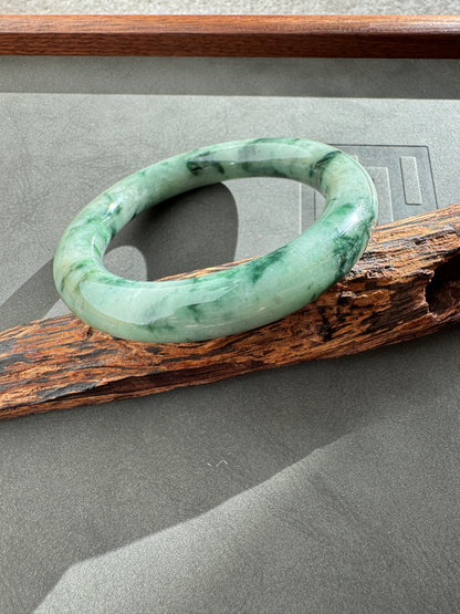 #0326 Green Flower Jade Bangle Size 54.5 (Fits up to 56)