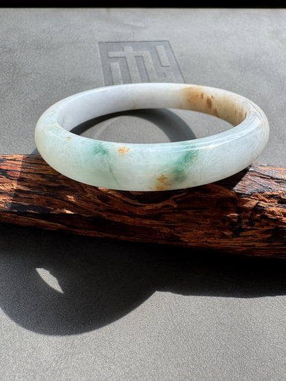 #0309 Green Yellow Flower Light Lavender Jade Bangle Size 58.7