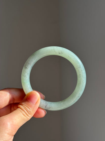 #0441 Icy Green Ink Round Jade Bangle Size 52.6 (fits up to 53.6)