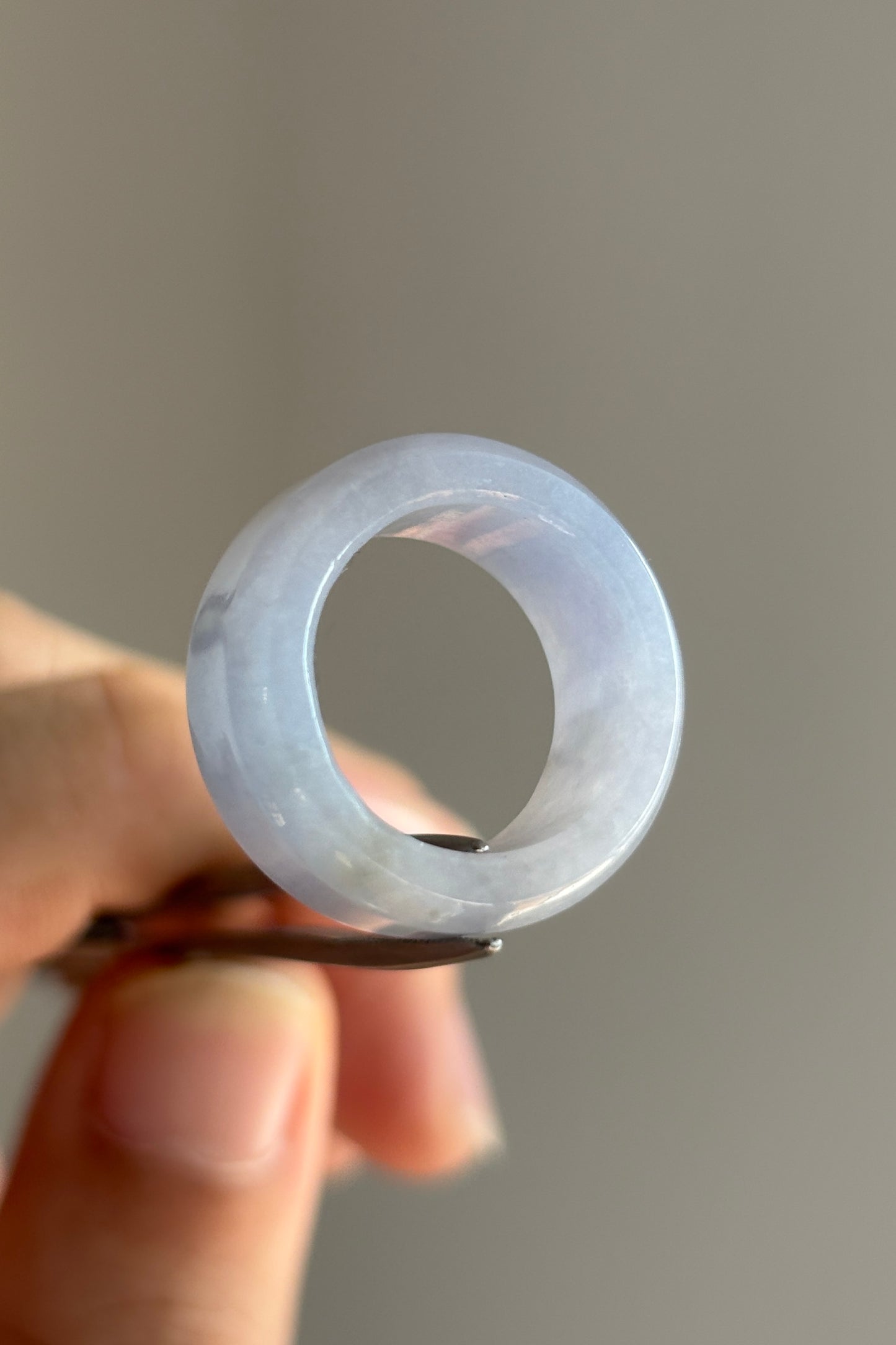 #R0610 Icy Lavender Jadeite Jade Wide Band Ring Size 4.75