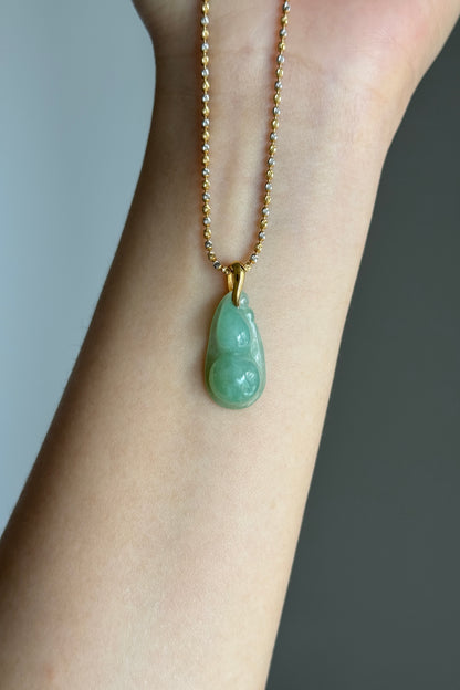 #P0516 "Hulu/Gourd" Icy Lotus Green Flower Jadeite Jade 18K Yellow Gold Pendant