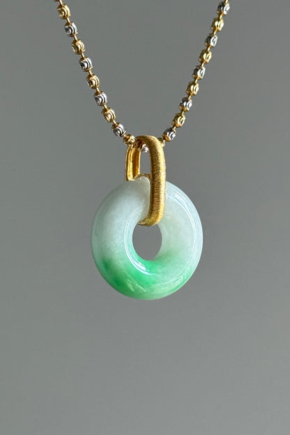 #P0455 "Bi" Vivid Green Jadeite Jade Donut 18K Yellow Gold Pendant