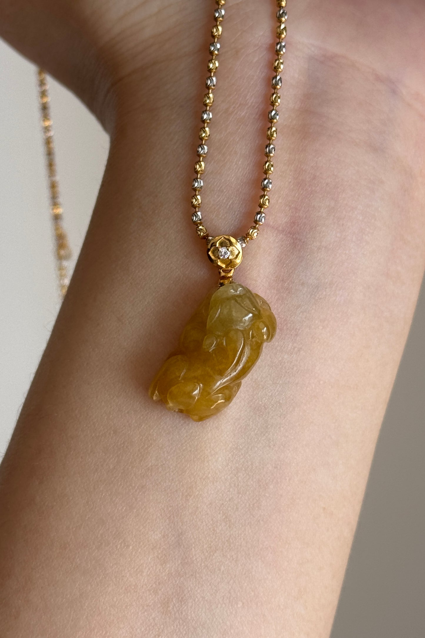 #P0512 "Pixiu" Icy Golden Yellow Jadeite Jade 18K Yellow Gold Pendant