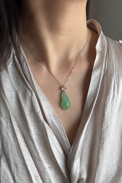 #0442 "Magnolia" Icy Green Jadeite Jade 18K White Gold Pendant