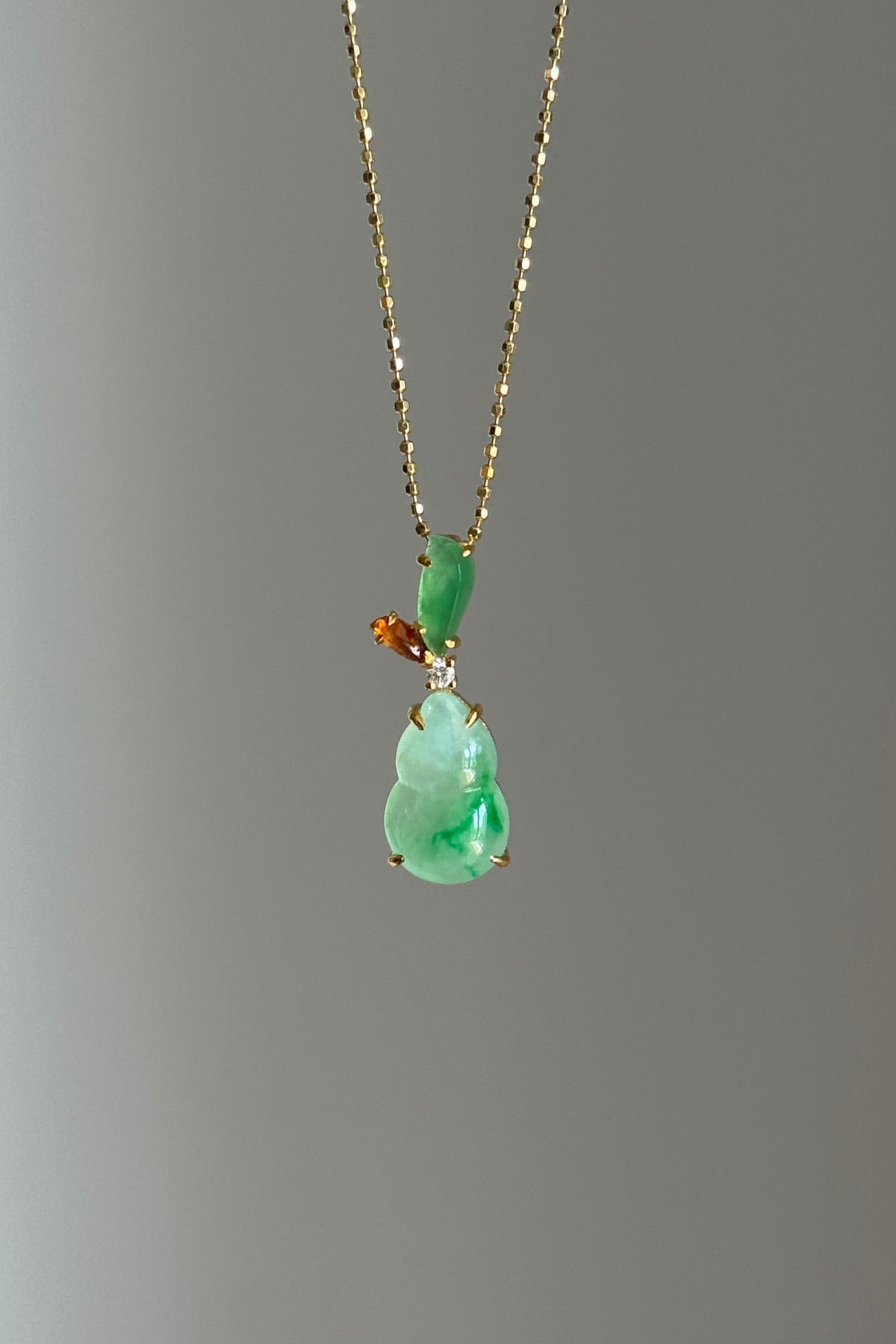 #P0563 "Hulu/Gourd" Icy Sun Green & Golden Yellow Jadeite Jade 18K Yellow Gold Pendant