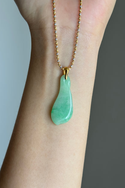 #P0508 "Freeform Fortune Melon" Sun Green Jadeite Jade 18K Rose Gold Pendant