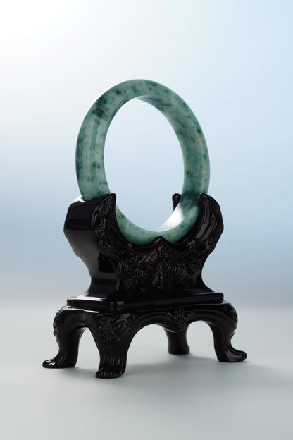 #0123 Forest Green Yellow Jadeite Jade Bangle Size 59.2