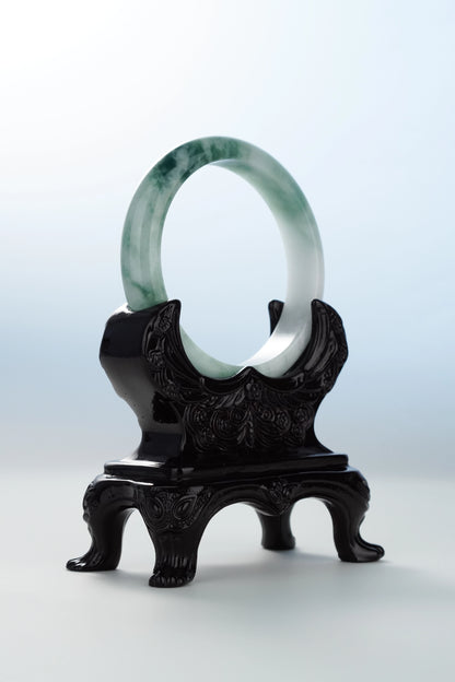 #0125 Forest Green White Jadeite Jade Bangle Size 58.6