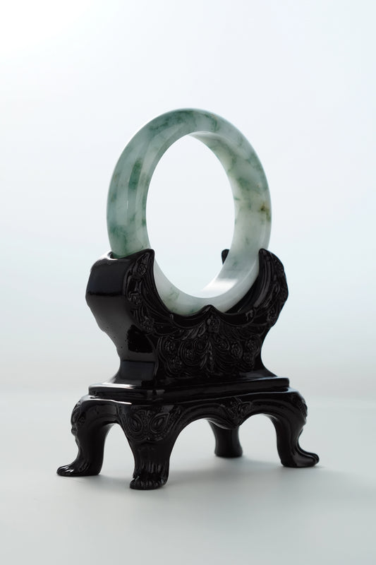 #0173 Bluish Green White Jadeite Jade Bangle Size 55.8