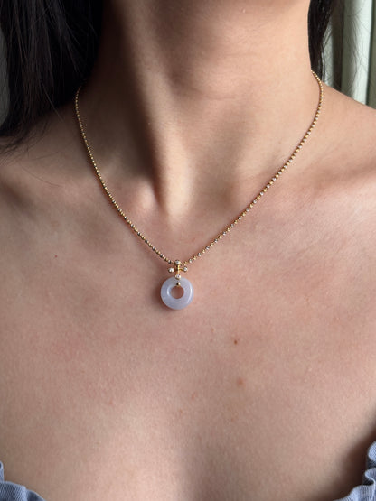 #P0557 "Bi" Icy Lavender Jadeite Jade Donut 18K Yellow Gold Pendant