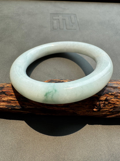 #0408 Bluish Green Flower Jade Bangle Size 57 (fits up to 58)