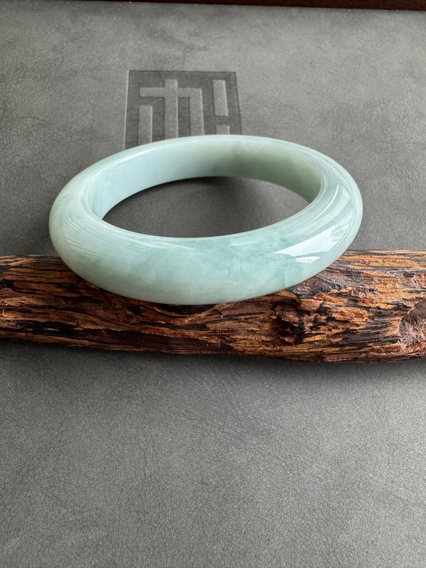 #0346 Bluish Green Jade Bangle Size 55.2