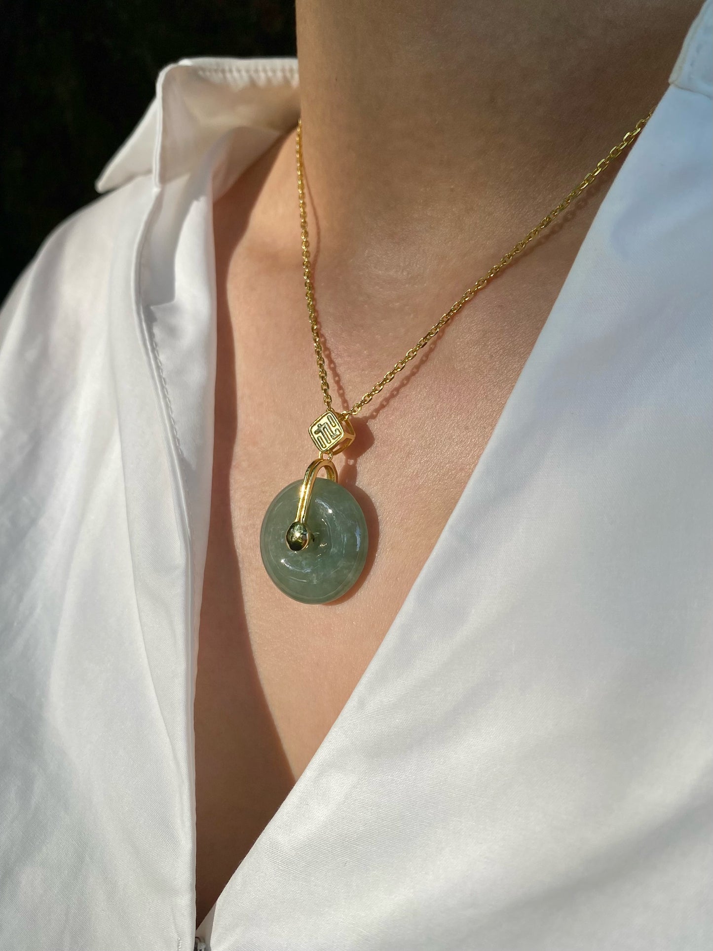 "Bi" Icy Green Jadeite Jade Donut Pendant Necklace