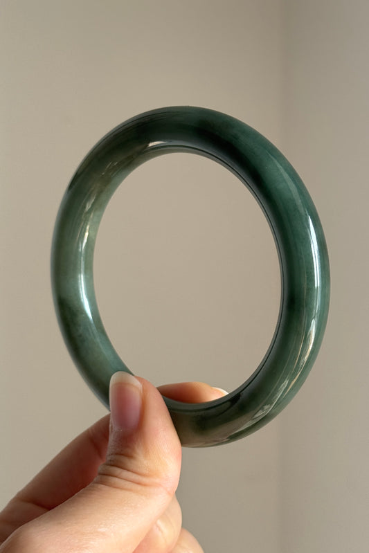 #0405 Icy Rich Olive Green Jade Bangle Size 60 (fits up to 61)