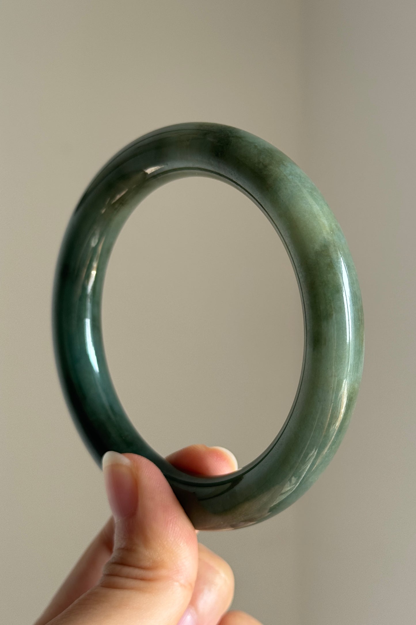 #0405 Icy Rich Olive Green Jade Bangle Size 60 (fits up to 61)