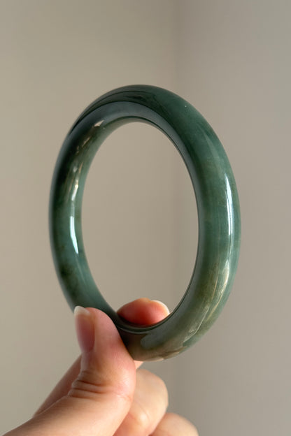 #0405 Icy Rich Olive Green Jade Bangle Size 60 (fits up to 61)