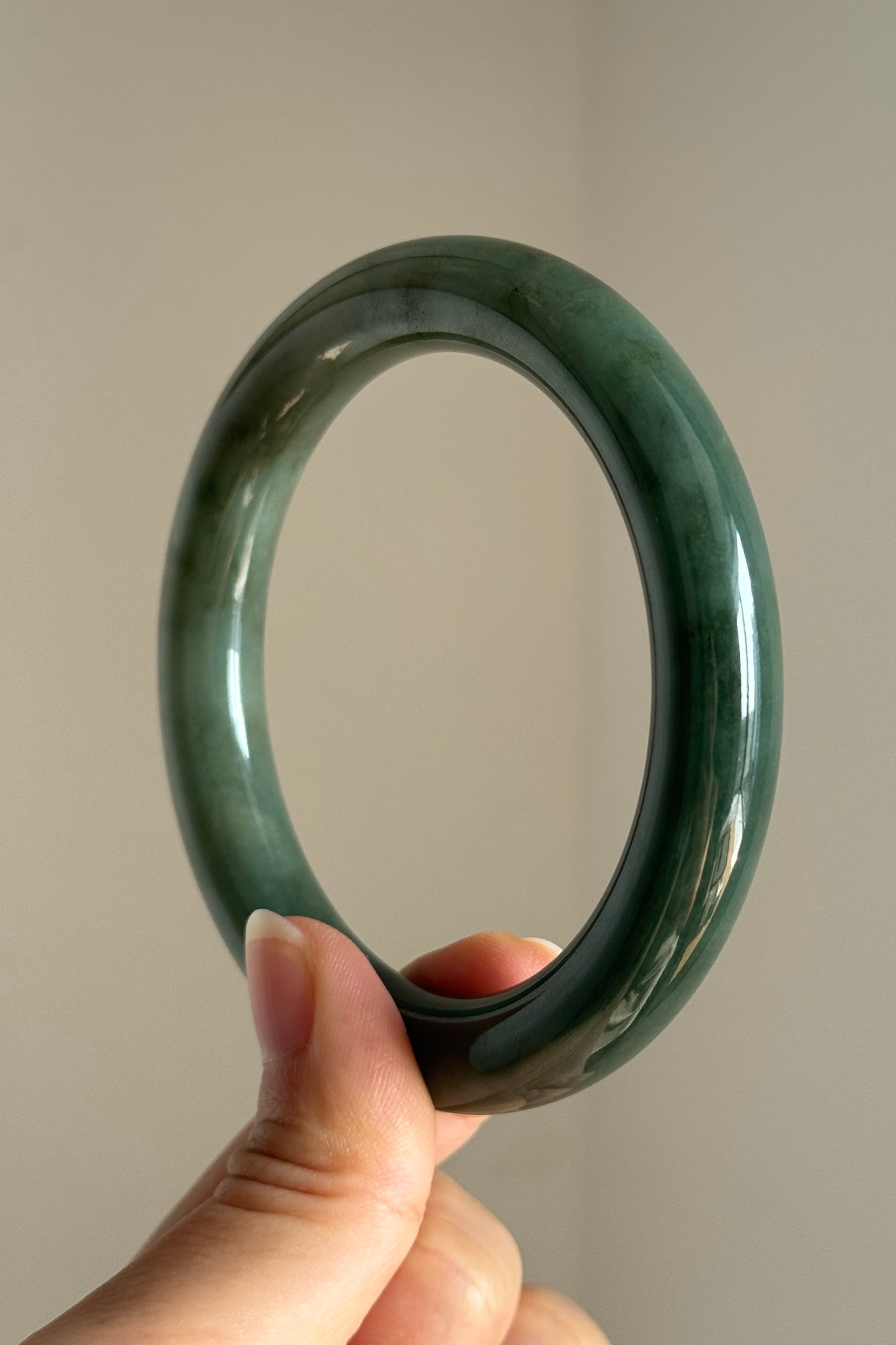 #0405 Icy Rich Olive Green Jade Bangle Size 60 (fits up to 61)