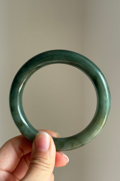 #0405 Icy Rich Olive Green Jade Bangle Size 60 (fits up to 61)