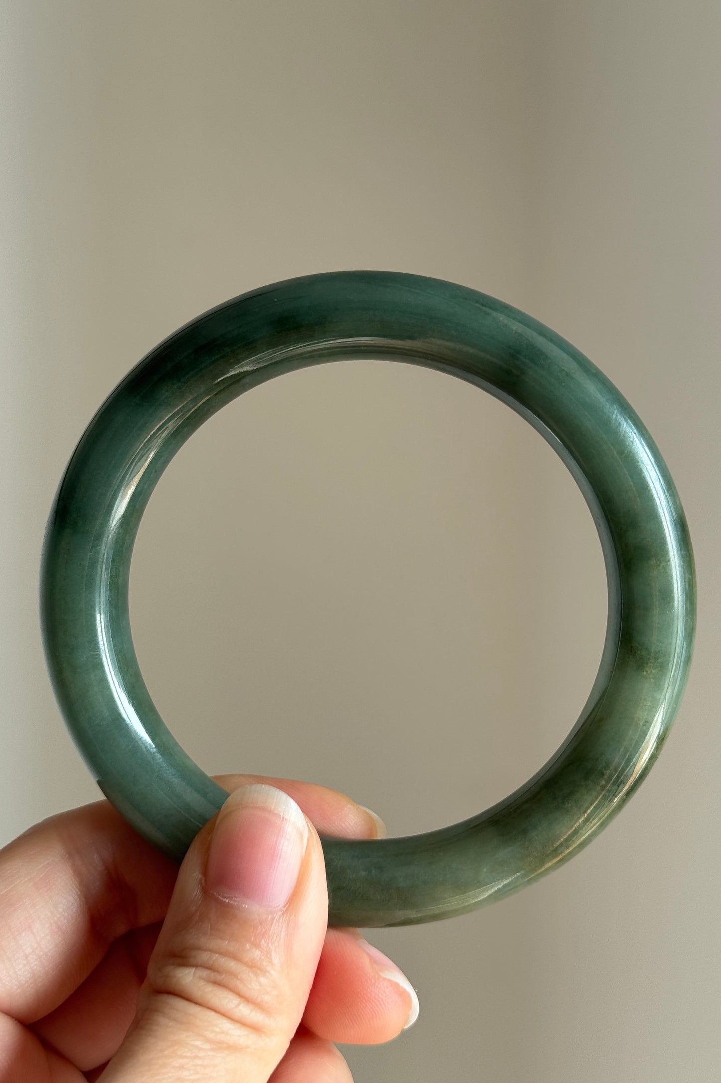 #0405 Icy Rich Olive Green Jade Bangle Size 60 (fits up to 61)