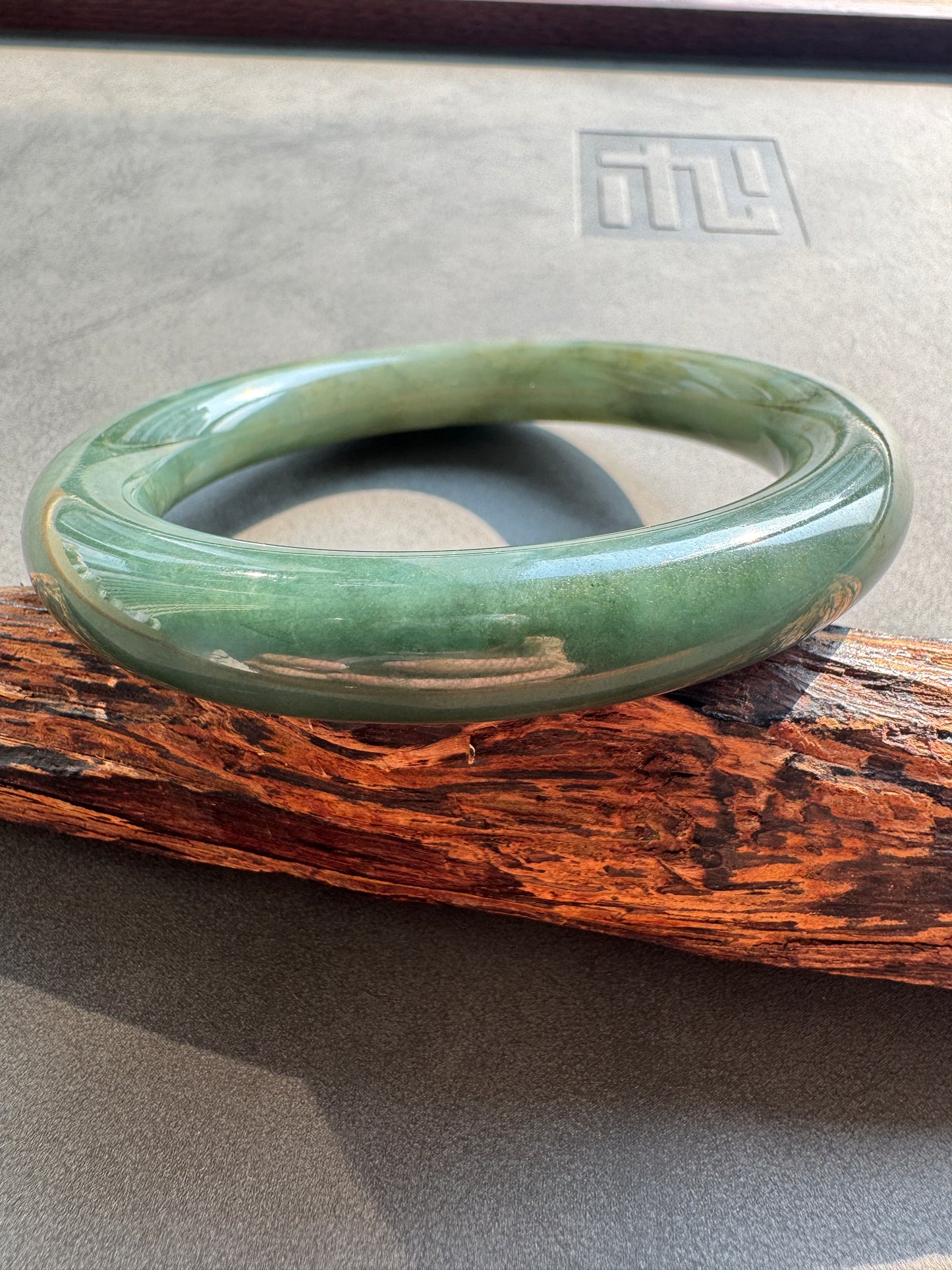 #0405 Icy Rich Olive Green Jade Bangle Size 60 (fits up to 61)
