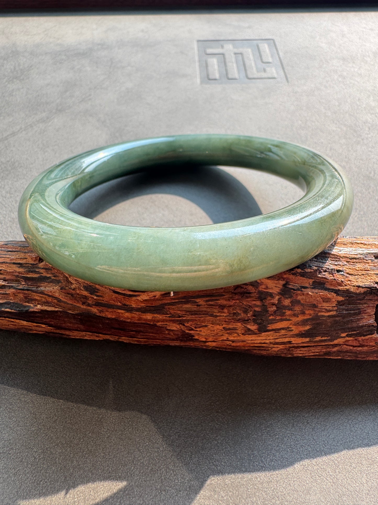 #0405 Icy Rich Olive Green Jade Bangle Size 60 (fits up to 61)