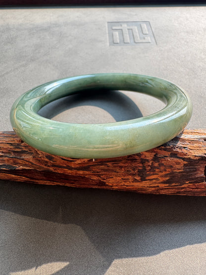 #0405 Icy Rich Olive Green Jade Bangle Size 60 (fits up to 61)
