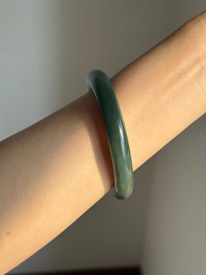 #0405 Icy Rich Olive Green Jade Bangle Size 60 (fits up to 61)