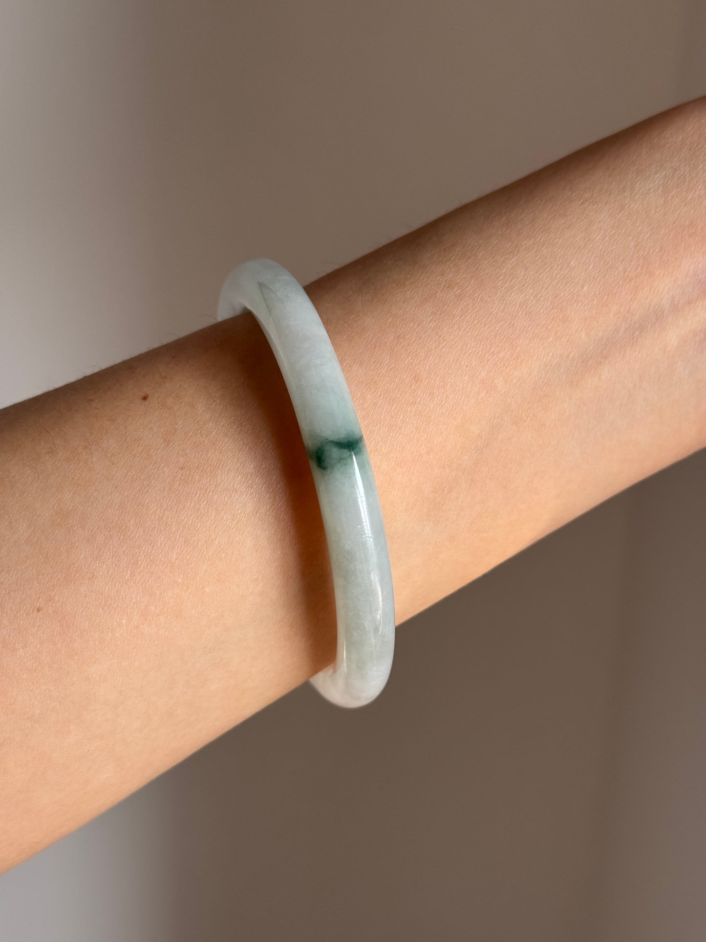 #0415 Icy Green Flower Jade Bangle Size 56.2 (fits up to 58.2)